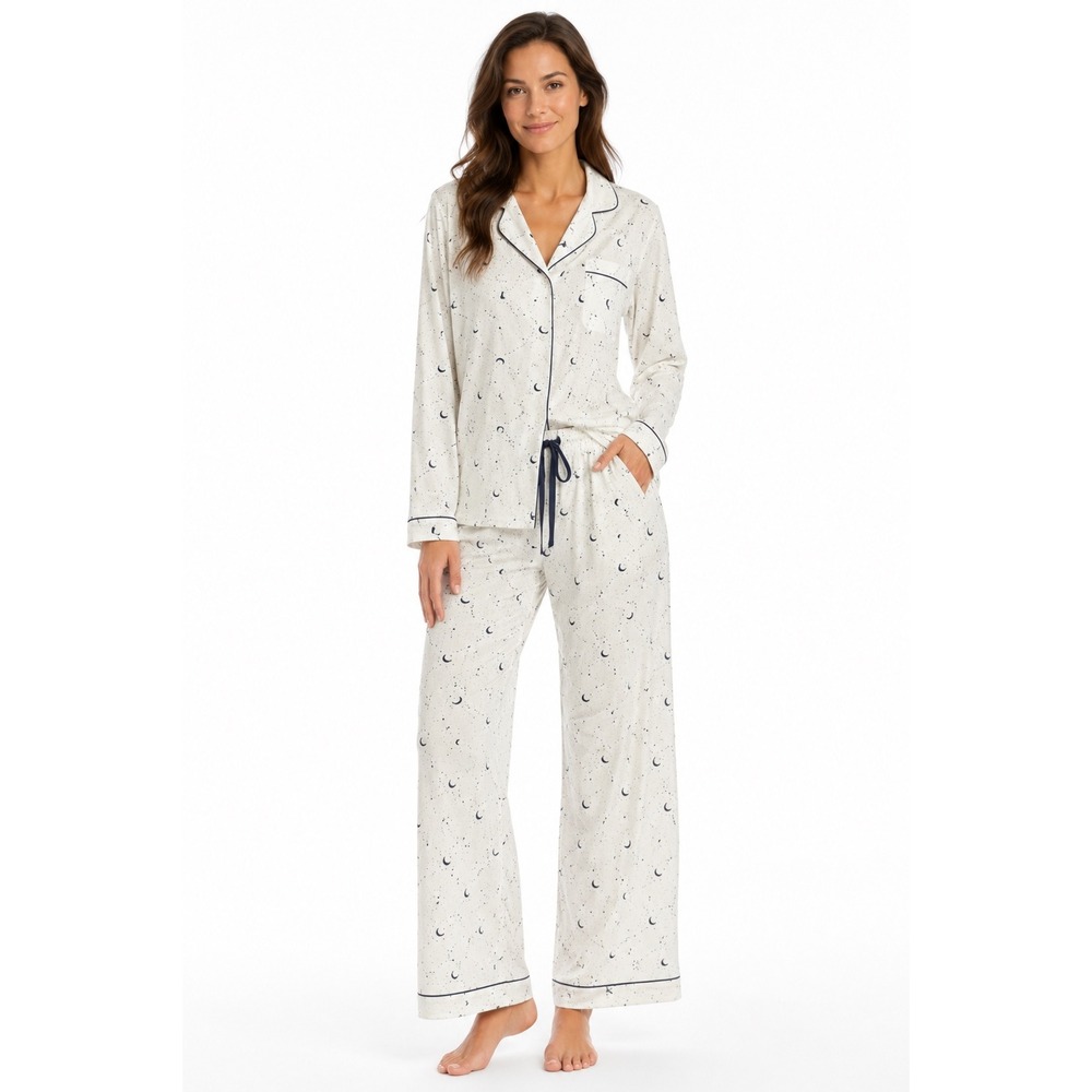 Eberjey Gisele Pajama Set Large Ivory Navy Blue Moon Star Celestial Modal TENCEL
